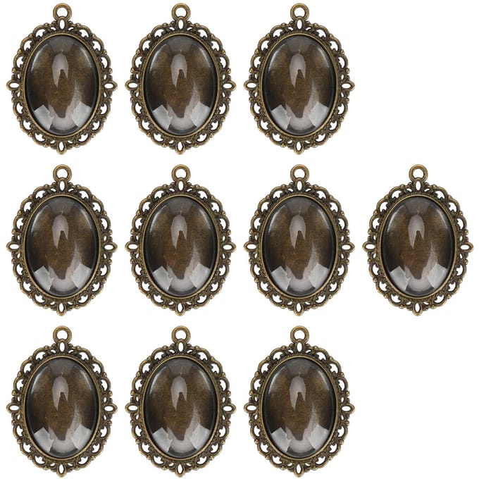 10 Sets Glazen Patch Hanger Ovale Bakjes Glazen Cabochon Heldere Koepeltegels DIY Sieraden Materialen gray