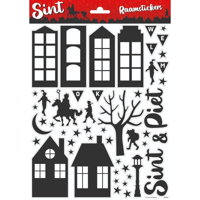 Raamstickers Sinterklaas Sint en Piet adhesive 30cm x 21.5cm - A4.