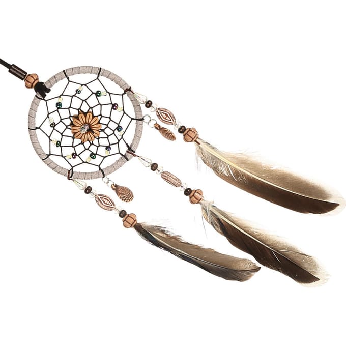 1 PCS Attrape-rêves Créatif Fait Main avec Plumes Coquillages Pendentif Voiture Décoration Suspendue beige