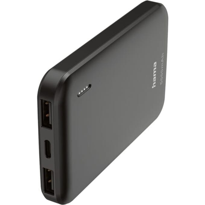 Hama Powerbank - Pocket - 5000mAh - 10W - 2x USB-A, 1x USB-C - Antraciet