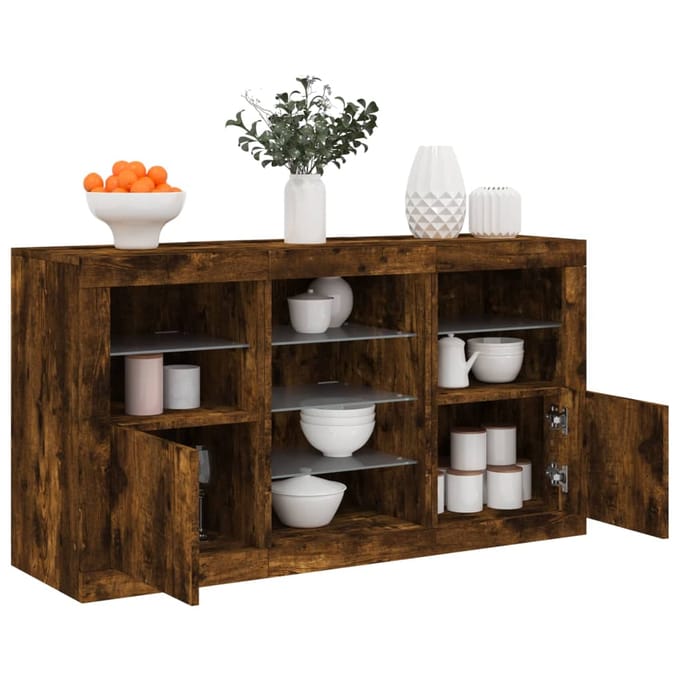 vidaXL - Dressoir - met - LED-verlichting - 123x37x67 - cm - gerookt - eikenkleurig