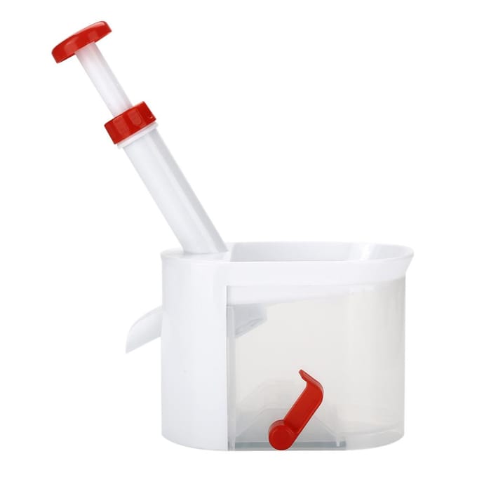 Dénoyauteur à cerises en plastique Outil pour enlever les pépins de raisin avec récipient Gadget à fruits pour la maison et les voyages white