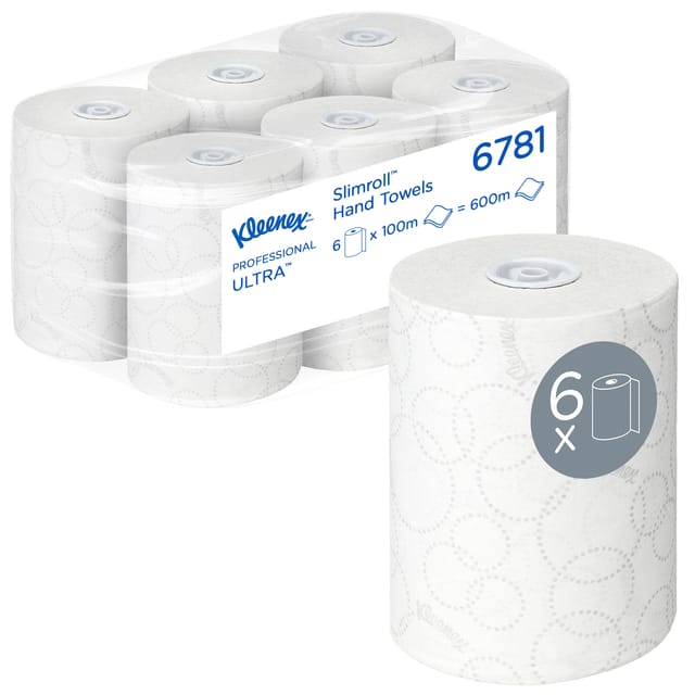 Kleenex® Roll paper towels Ultra Slimroll 6781, 2-laags, 6 rollen á 100 m, wit
