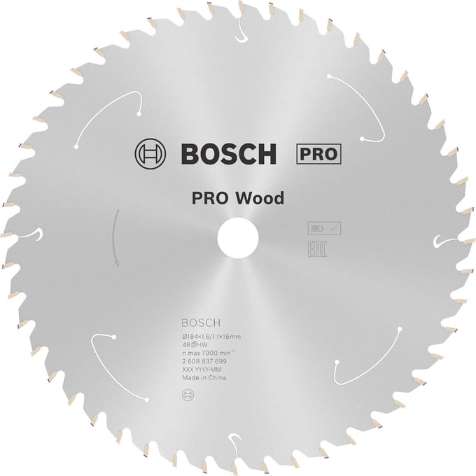 Bosch Accessories 2608837699 2608837699 Hardmetaal-cirkelzaagblad 184 x 16 mm Aantal tanden: 48 1 stuk(s)
