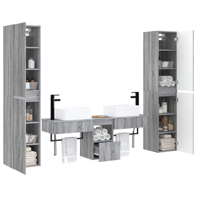 vidaXL - Badkamerkast - set - 5 - st - Grijs - Sonoma - 33 - x - 34,5 - x - 160 - cm