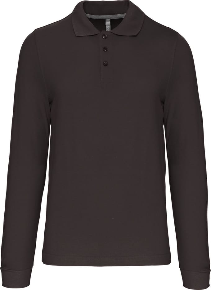Herenpoloshirt met knopen en lange mouwen Donkergrijs - M
