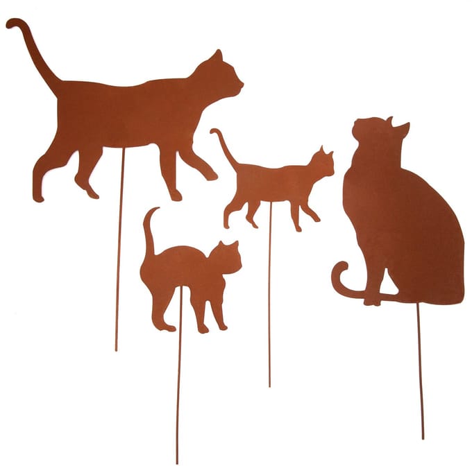 UNUS® Tuinsteker katten in roestlook set van 4