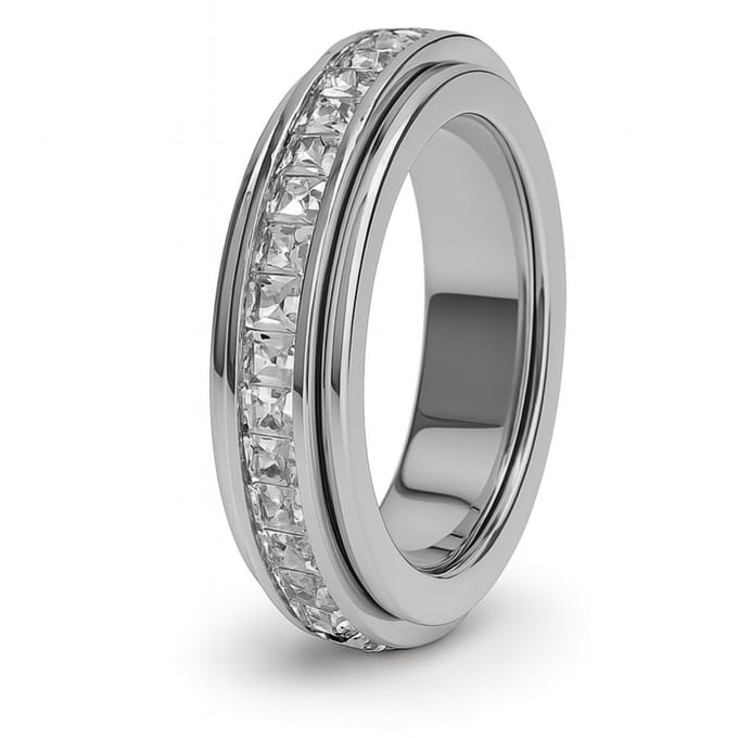 Anxiety Ring - (Steentjes) - Stress Ring - Fidget Ring - Anxiety Ring For Finger - Draaibare Ring Dames - Spinning Ring - Spinner Ring - Zilver