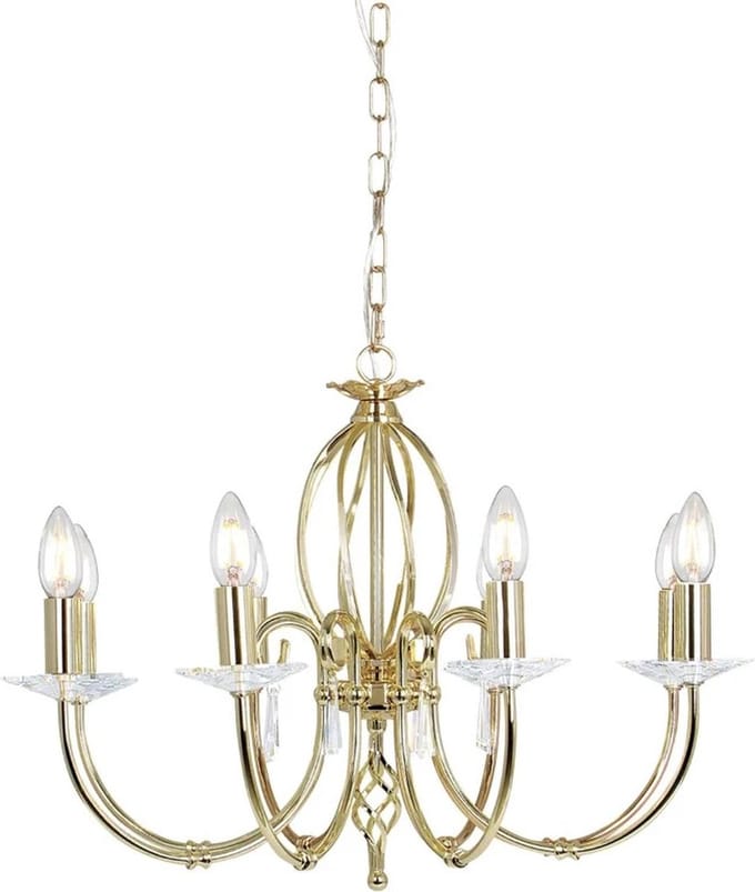 Elstead Lighting LED Kroonluchter | 8X E14 Max 60W | Dimbaar | Polished Brass