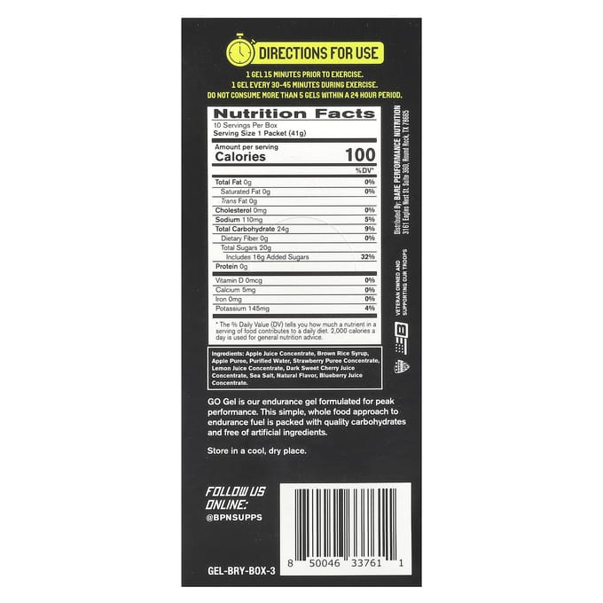BPN, Go Gel, Gel Endurance, Baies Mixtes, 10 paquets, 41 g (1.45 oz) chaque
