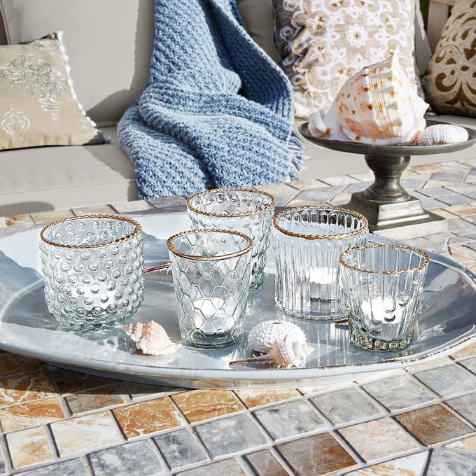 LOBERON Windlicht set van 5 Jarnac helder/goudkleurig