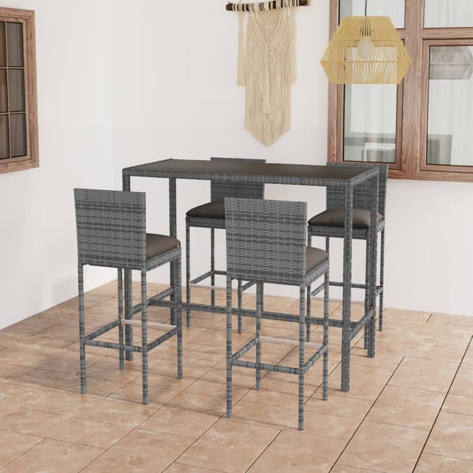 vidaXL - 5-delige - Tuinbarset - met - kussens - poly - rattan - grijs