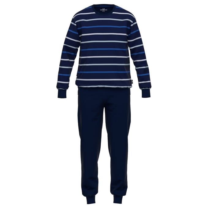 Götzburg heren pyjamaset lang boord stripe blauw