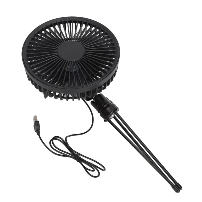 Zonne-campingventilator met statief IP67 waterdicht verstelbaar draagbare campingventilator met 10W zonnepaneel black