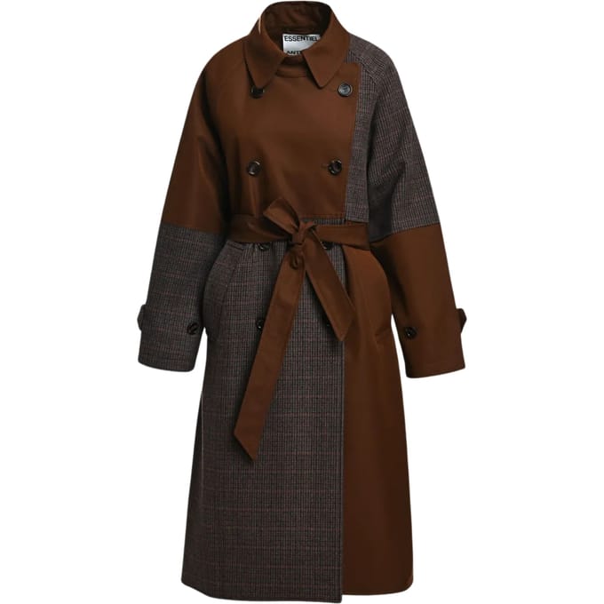 Essentiel Antwerp Patchwork Trench Coat Trenchcoats Bruin Kagu