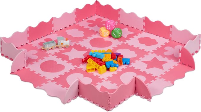 speelmat - 52-delig - foam - 1,4 m² - met rand - diverse motieven - roze-lichtroze