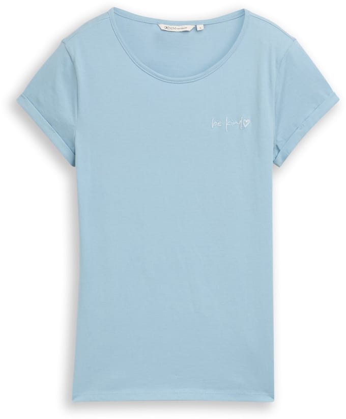 Tom Tailor Denim - Slim fit T-shirt met borduursel - Maat L - calm cloud blue