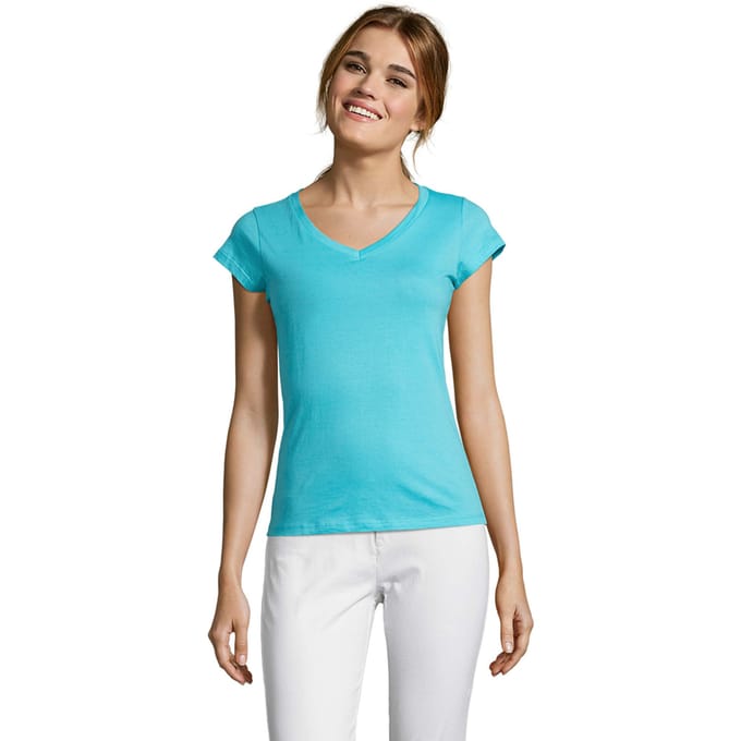 SOLS Dames/Dames Maan V Hals T-shirt (Atol blauw)