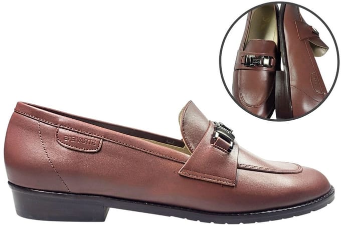 Stravers - Trendy Loafers Maat 43 Leer Bruin Grote Maten Instappers Dames