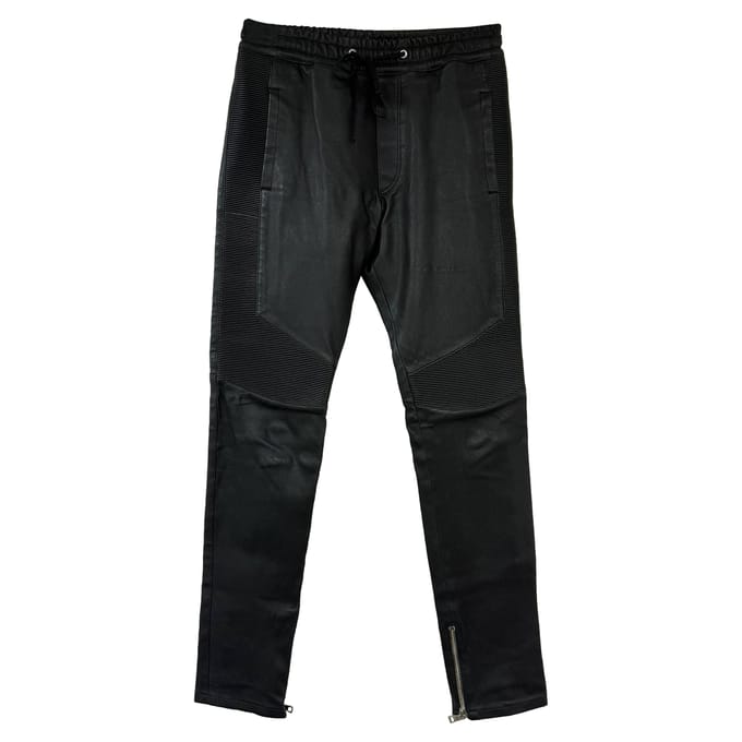 Balmain broek met trekkoord in zwart leer