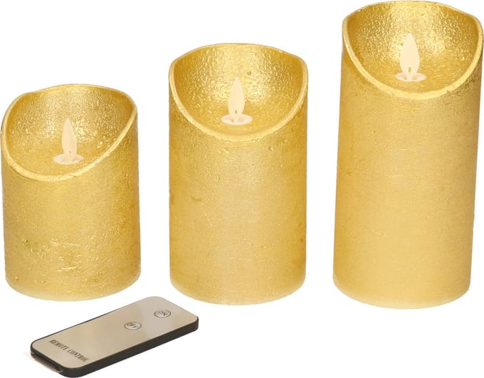 Anna's Collection Stompkaarsen - 3x st - goud - LED kaarsen - afstandsbediening