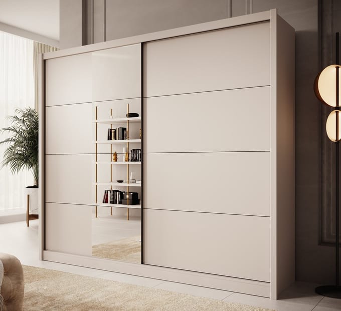 Meubella - Kledingkast Azul - Beige - 251 cm - Met spiegel