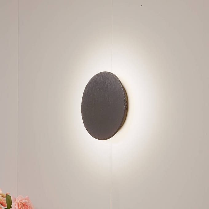 Lindby LED wandlamp Peetu, Ø 25 cm, leisteen, dimbaar