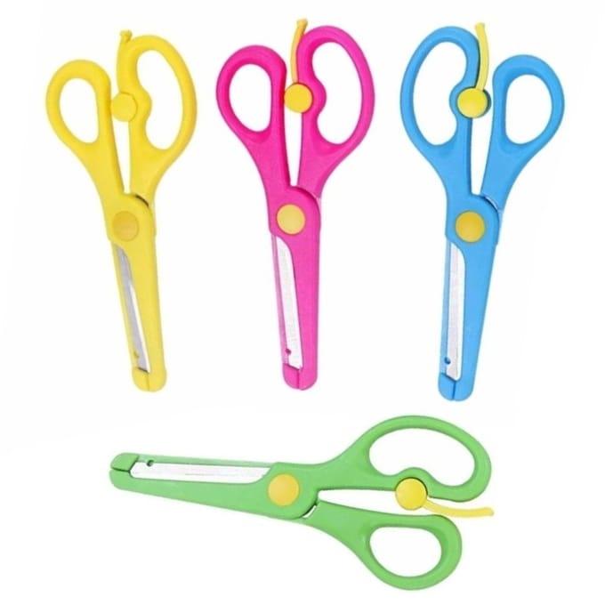 Fako Bijoux - 4x Kinderschaar - Easy Open - Stainless Steel - Plastic Punt - 13.5cm - Mix - 4 Stuks