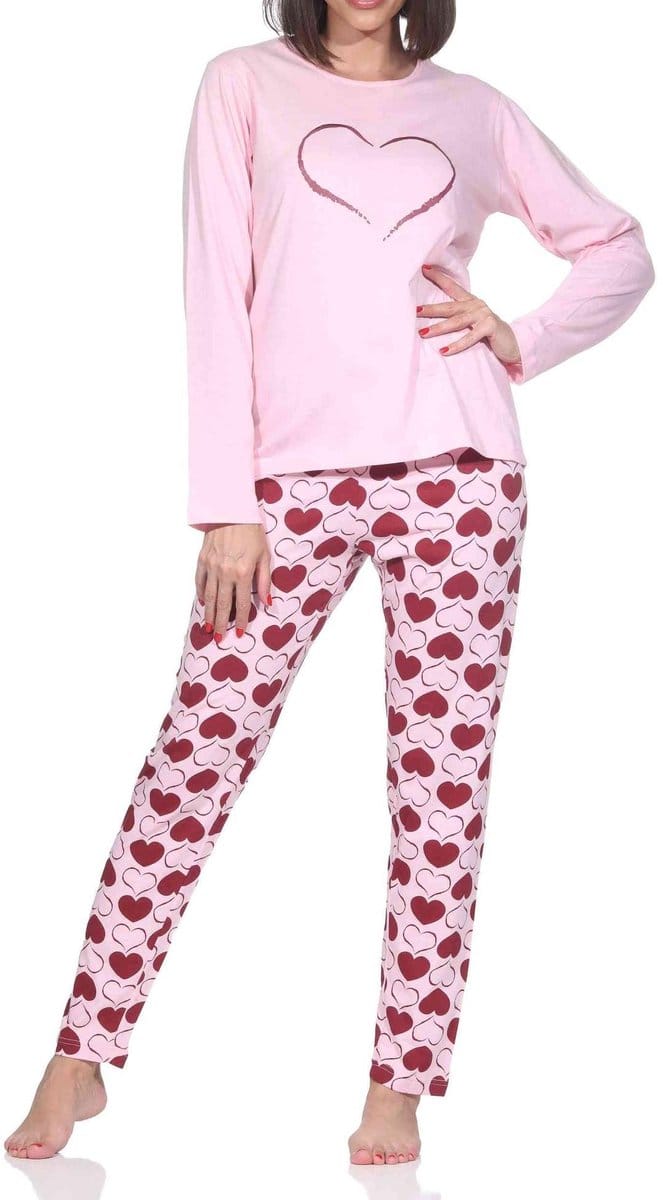 Normann dames pyjama lange mouw in hartjespolkadots look