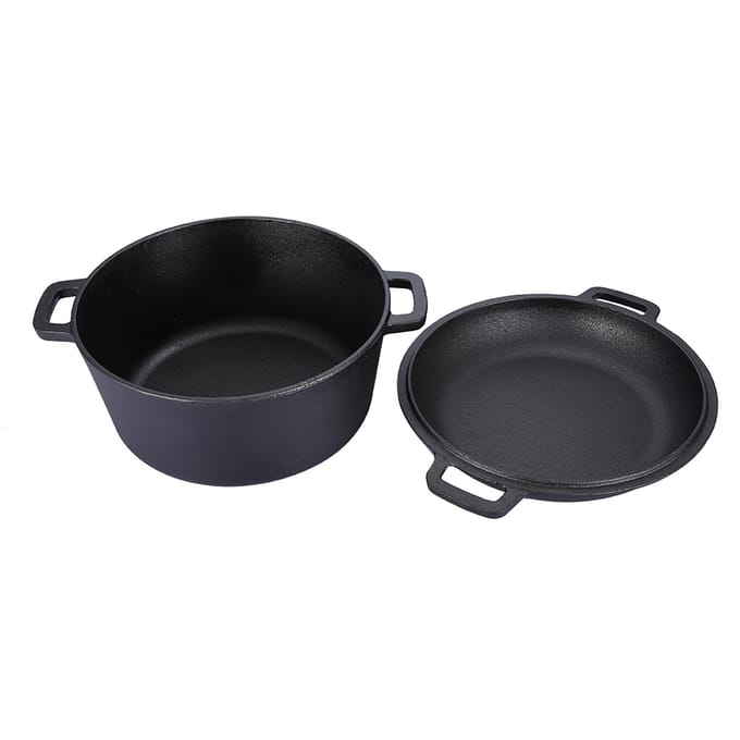 2-in-1 Gekruide Gietijzeren Dubbele Dutch Oven Combo Koker L black