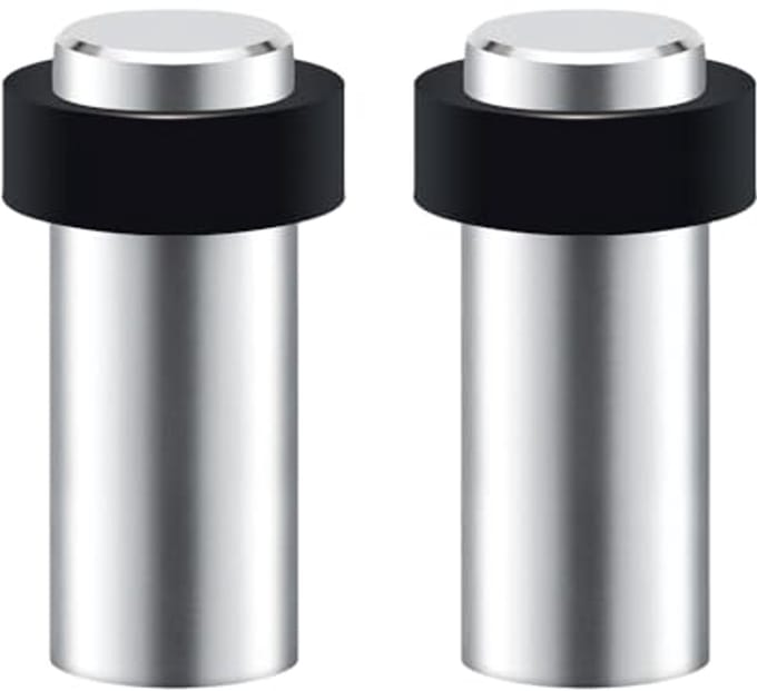 Deurstopper Vloermontage Roestvrij Staal met Rubber Ring - Hoogte 80mm - 2 Stuks