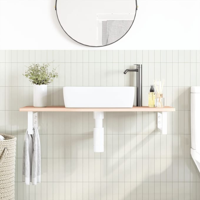 vidaXL - Badkamer - wandschap - staal - en - massief - eikenhout