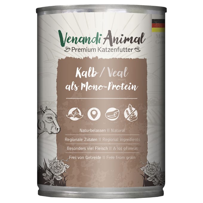 6x400g Venandi Animal Monoprotein Kalf kattenvoer nat