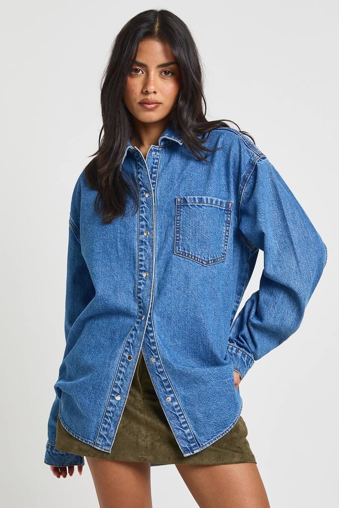 boohoo Dames Oversized Denim Shirt | Medium Gebleekt | Maat: 38