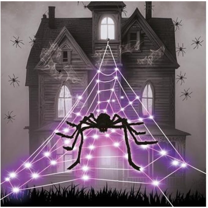 Halloween Led spinnenweb met spin 5 meter