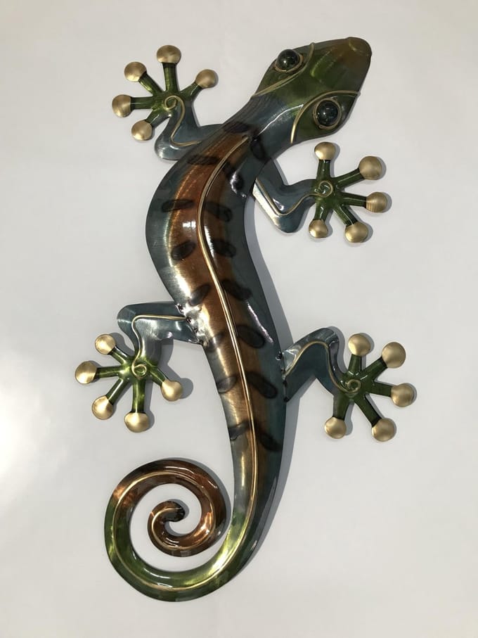 Metalen wanddecoratie - Gekko - 34cm x 58 cm x 3cm