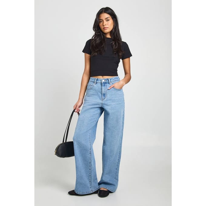 boohoo Dames De Hoge Taille Rechte Pijp Jeans | Medium Blauw | Maat: 10/30L