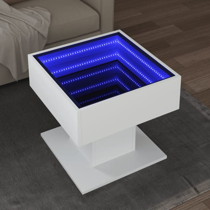 vidaXL - Salontafel - met - LED - 50x50x45 - cm - bewerkt - hout - wit