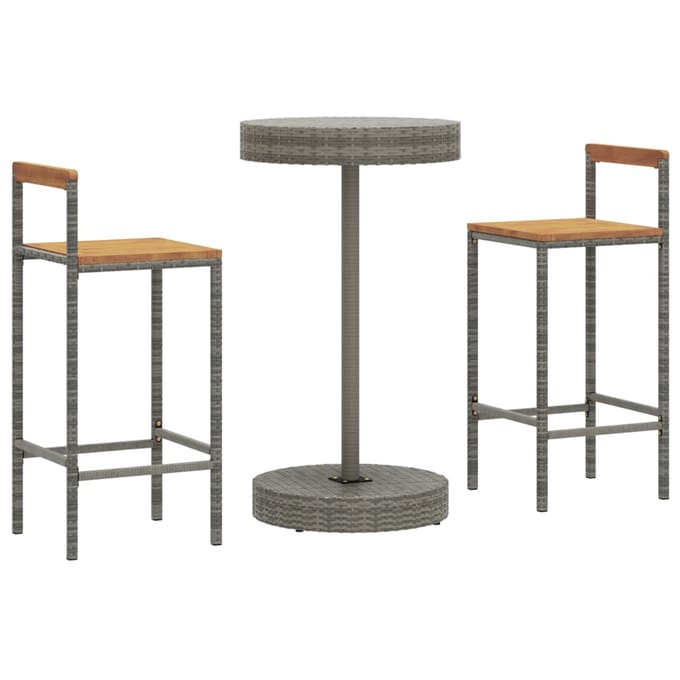 vidaXL - 3-delige - Tuinbarset - poly - rattan - en - massief - acaciahout - grijs