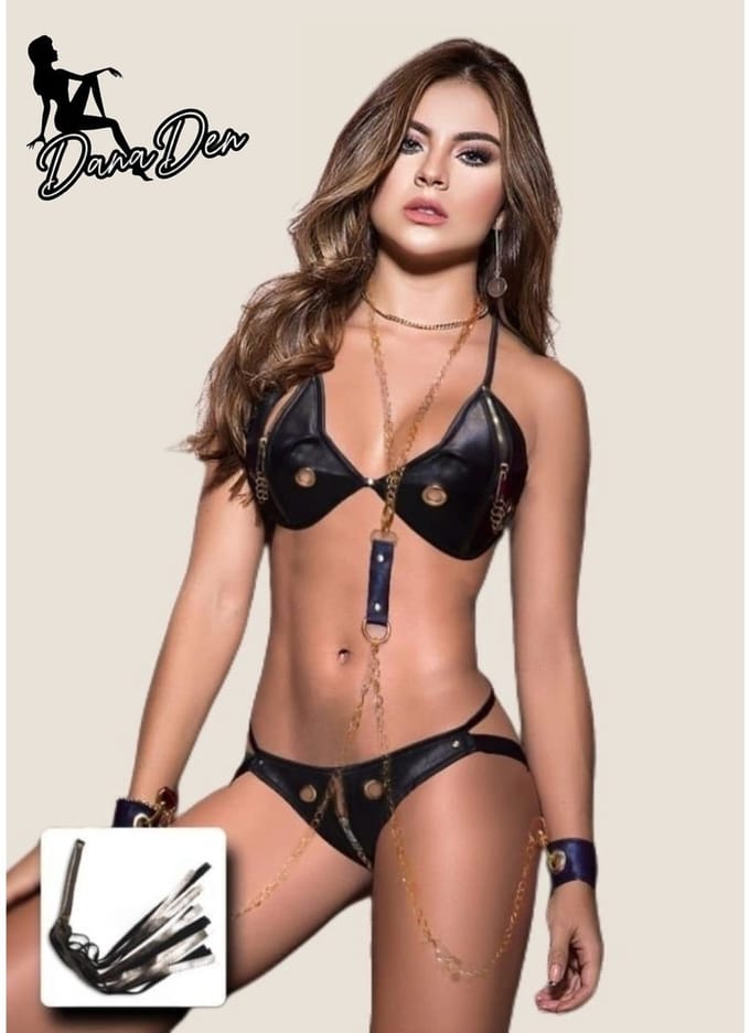 Sexy Leather-Look Lingerie Set