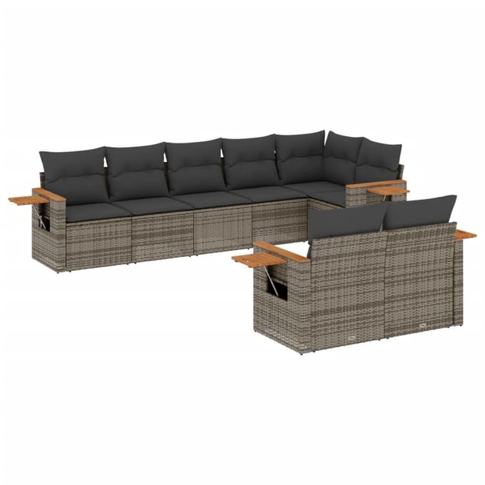 vidaXL - 8-delige - Loungeset - met - kussens - poly - rattan - grijs