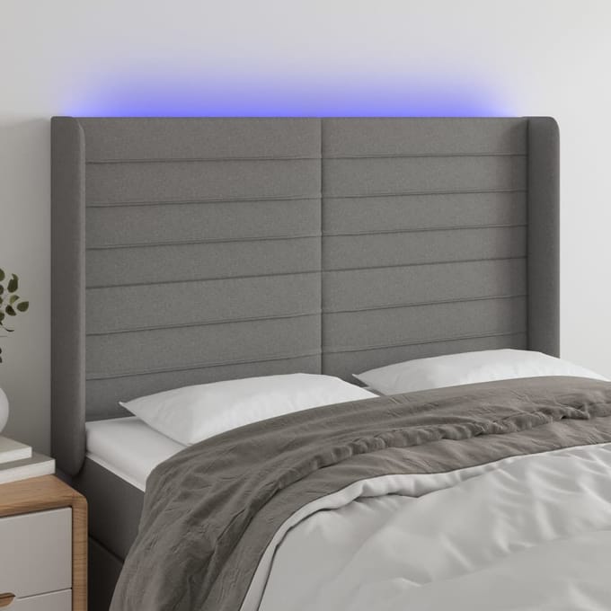 vidaXL - Hoofdbord - LED - 147x16x118/128 - cm - stof - donkergrijs