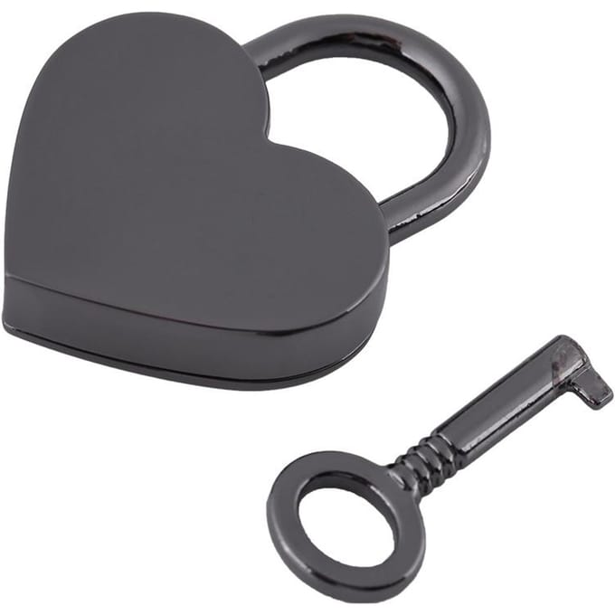 Klein liefdeshartvormig hangslot, kleine bagagetas, dagboekslot, sleutels black