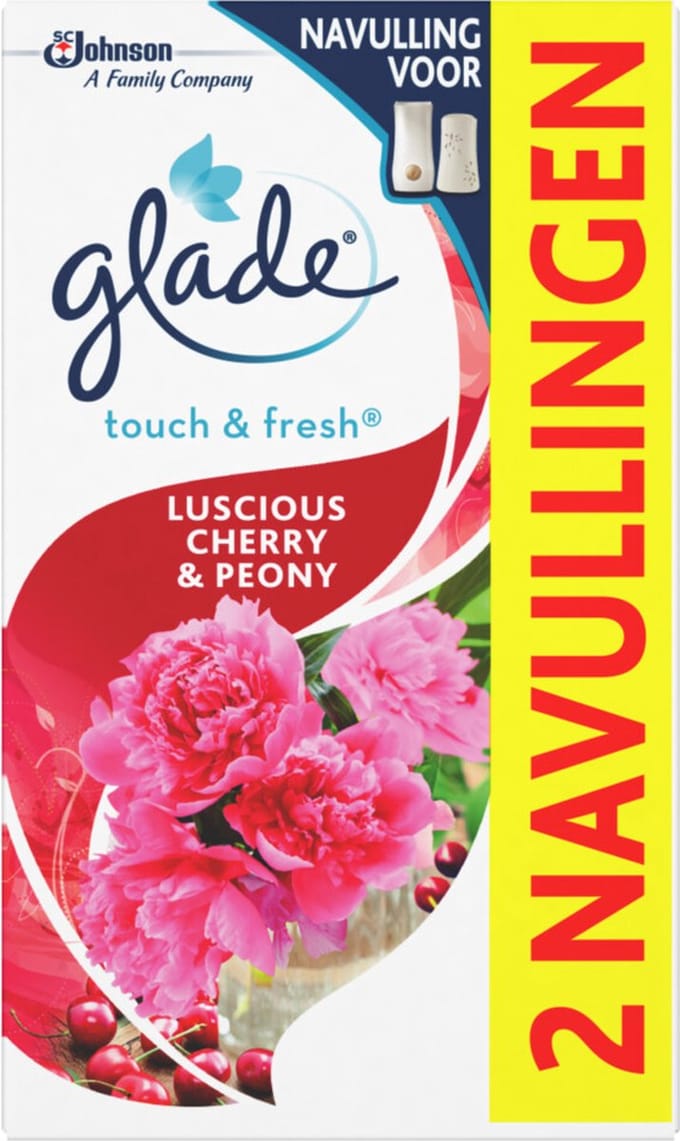 Glade Luchtverfrisser Touch & Fresh Navul Duo Cherry & Peony 2x10 ml