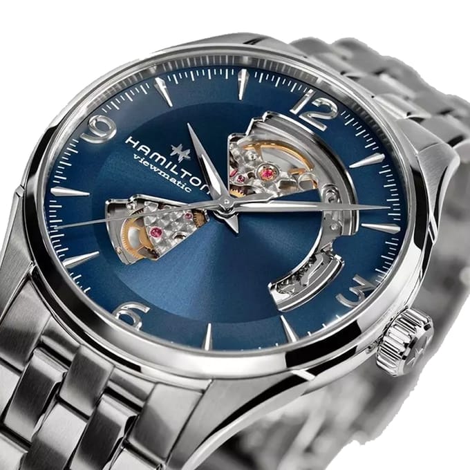 Hamilton Jazzmaster Acier inoxydable Open Heart Automatic H32705141 Montre Homme bleu