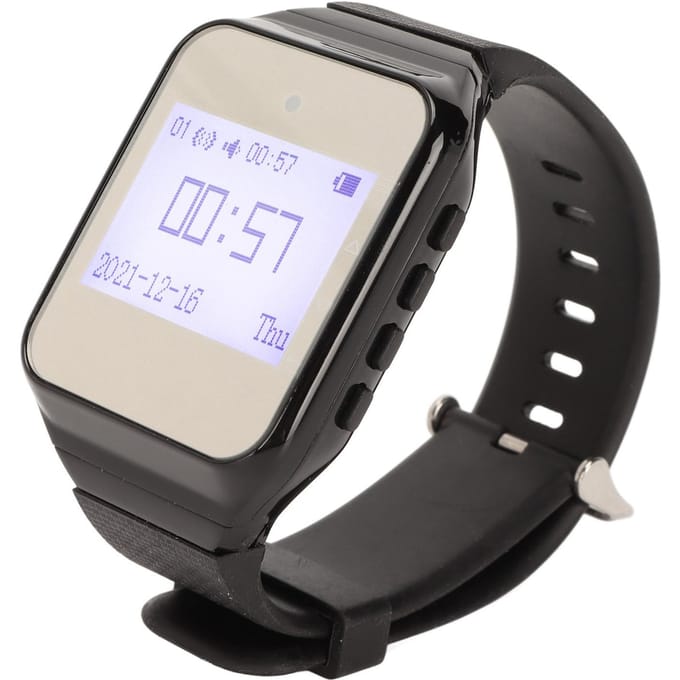 Montre Pager Affichage LCD Calendrier Alarme à un bouton Vibration Système d'appel sans fil pour la restauration US Plug noir