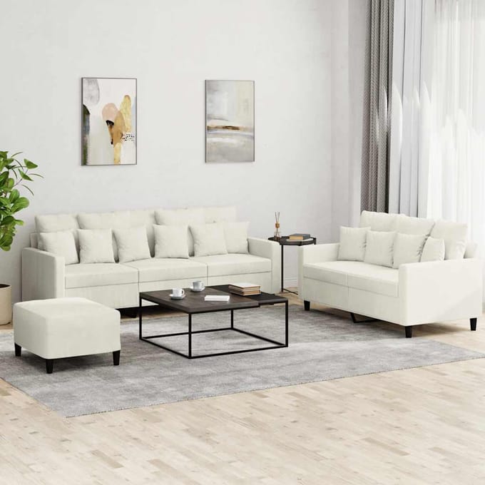 vidaXL - 3-delige - Loungeset - met - kussens - fluweel - crèmekleurig