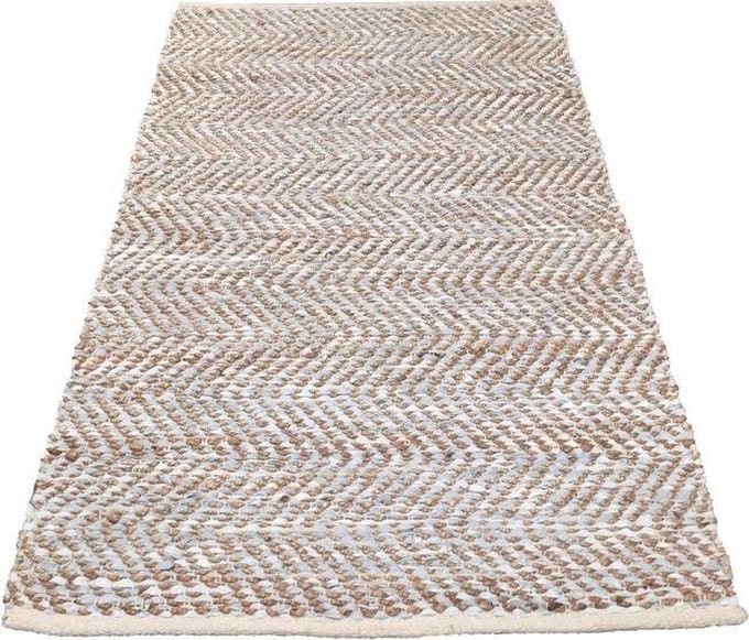Rocaflor-Vloerkleed- jute-wit-grijs-gerecycled leer-  160x230cm