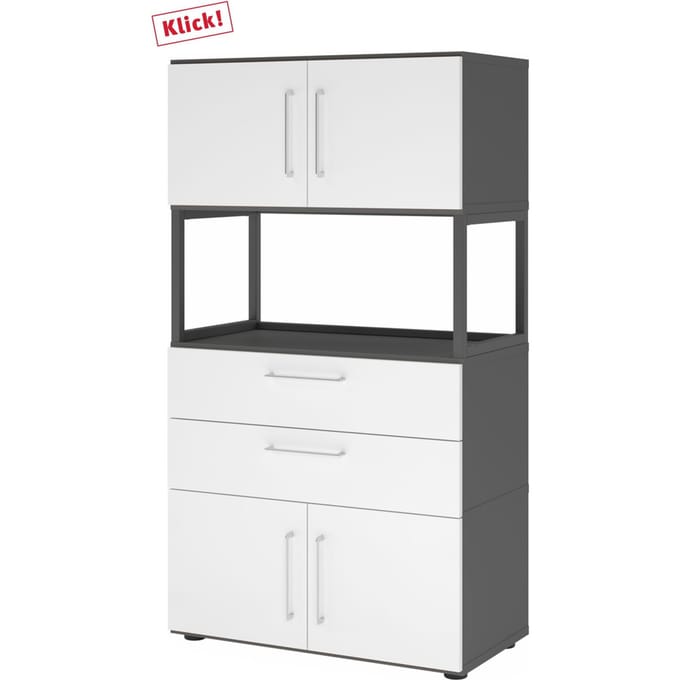 FlexWall | 4 OH | 2x deuren + laden + frame | met verstelbare poten - Grafiet/Wit