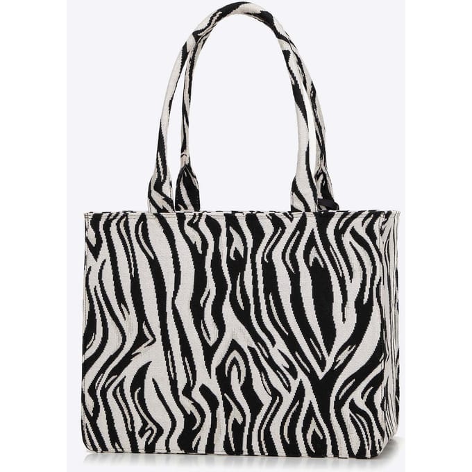 Wittchen - Jacquard Shopper Tas - Wit en Zwart - Met Franje - Voor A4 documenten